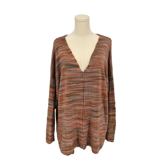 a.n.a Sweaters - A.N.A. A New Approach Tan & Blue Fall Colors Tunic Length V Neck Sweater (XXL)